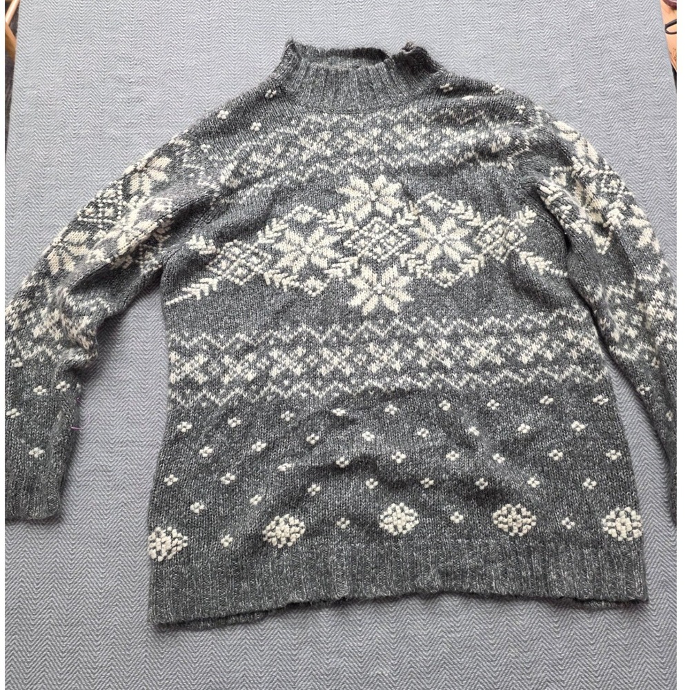 Venezia Jeans Gray Fair Isle Snowflake Mock Neck Sweater Plus Size 18/20